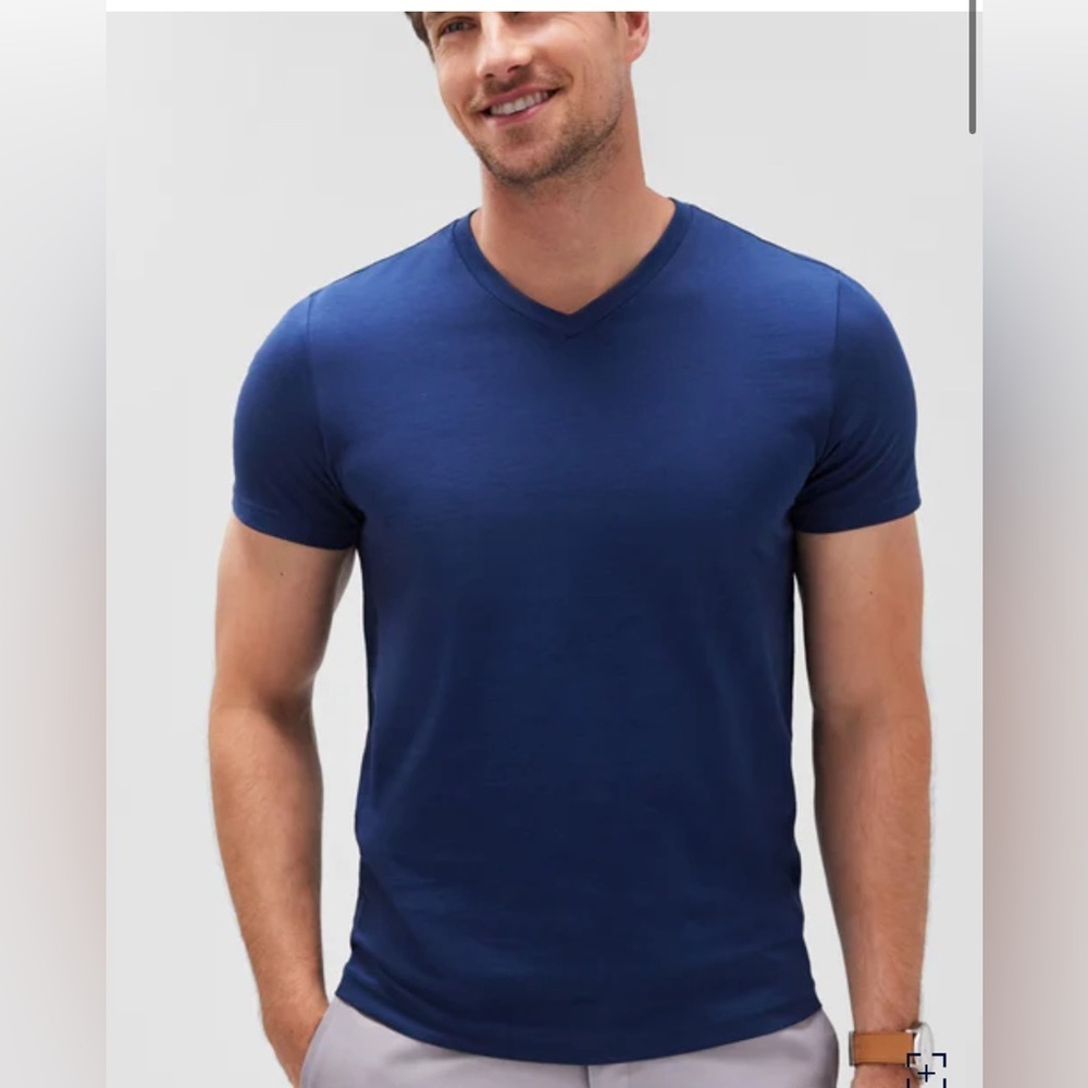 Mack Weldon Pima V-Neck T-Shirt gulf stream heather XL